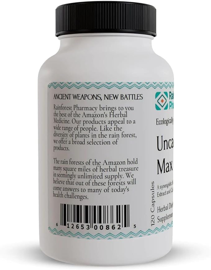 Rainforest Pharmacy Uncarine Max Cat’s Claw Capsules 500mg, 120 Vegetarian Capsules | Uncaria Tomentosa | Cats Claw Herbal Supplement from The Amazon Rainforest