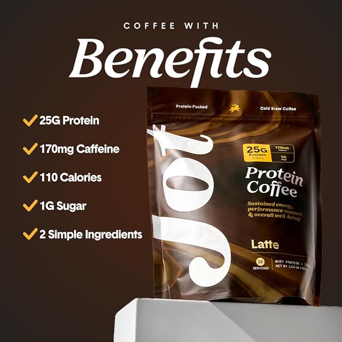 Jot Latte Protein Cold Brew Coffee Powder | Instant Iced Coffees | 25g Premium Whey Protein, 170mg Caffeine Per Serving | 15 Servings