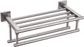 KOKOSIRI Towel Shelf with Double Towel Bars 16 Inches Bathroom Towel Rack Towel Holder Wall Mounted Stainless Steel, Brushed Nickel, B6005BR-L16