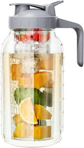 64 oz Fruit Water Infuser Pitcher, Heavy Duty Wide Mouth Glass Pitcher with Lid and Pour Spout, Tea Jug Airtight Seal for Freshness and Convenience, Great for Cold Beverages, Breast Milk