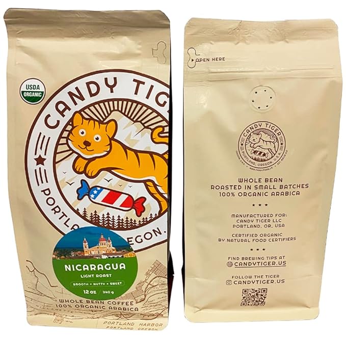 Whole Bean Coffee - Organic - Low Acid - Light Roast - Single Origin - 100% Arabica - Nicaraguan Coffee Beans. Direct Trade - Shade-grown - Gourmet Coffee - 12 oz