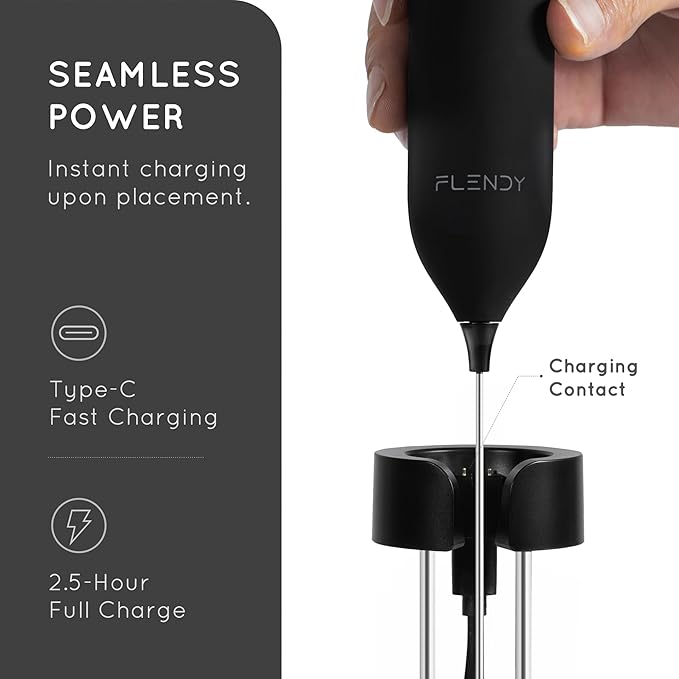 Rechargeable Milk Frother Handheld, Coffee Frother Handheld with USB-C Charging Stand, Electric Drink Mixer Handheld, Mini Electric Whisk Frother for Coffee, Matcha, etc
