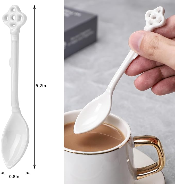 Espresso Spoons Set of 12, Ceramic Coffee Spoons, Long Handle Demitasse Espresso Spoons, Porcelain Small Coffee Stirring Spoon (White)