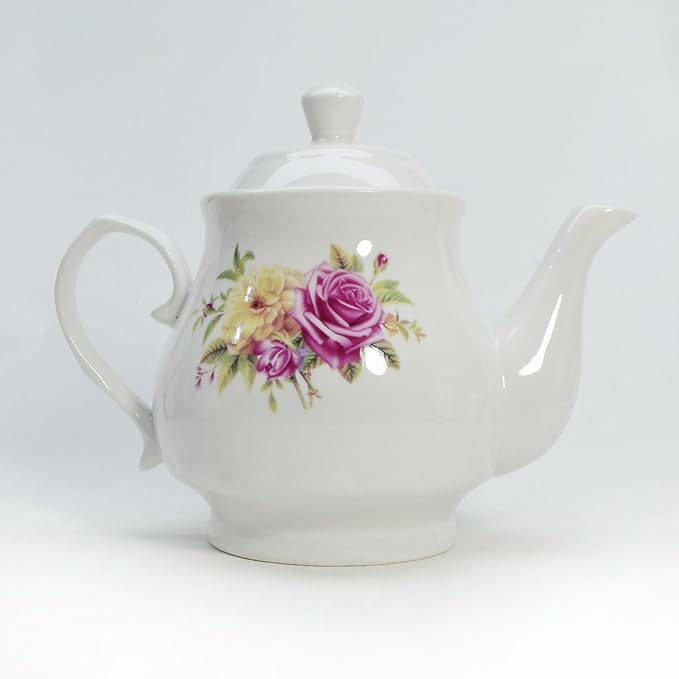 European Style Porcelain Teapot, Coffee Tea Water Pot Vintage Ceramic Kettle (42oz)