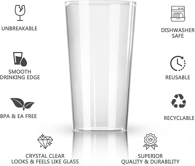 Liacere Plastic Drinking Glasses Set of 12-18oz Highball Clear Reusable Plastic Glasses Colors, Water Glasses Cups, Bar Tumbler Glassware Set for Beer, Juice, Cocktail, Milk