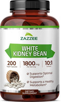 Zazzee White Kidney Bean 10:1 Extract, 1800 mg per Serving, 200 Vegan Capsules, Over 2 Month Supply, Standardized, Concentrated 10X Extract, 100% Vegetarian, All-Natural and Non-GMO, Made in The USA
