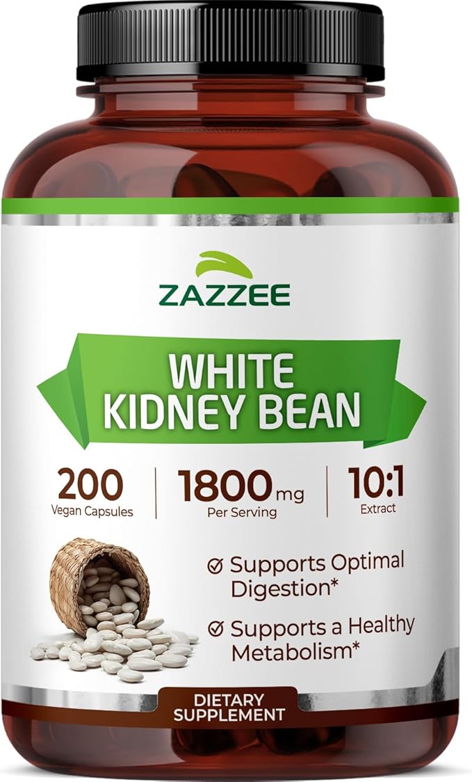 Zazzee White Kidney Bean 10:1 Extract, 1800 mg per Serving, 200 Vegan Capsules, Over 2 Month Supply, Standardized, Concentrated 10X Extract, 100% Vegetarian, All-Natural and Non-GMO, Made in The USA