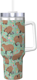 Capybara Gifts Capybara Tumbler Cute Cup Water Bottle for Girls, Teens, Women, Men Stainless Steel Vacuum Insulated 40oz Tumbler with Lid and Straw for Water, Iced Tea or Coffee, Green