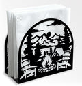 Camping Bonfire Outdoors Decorative Black Metal Napkin Holder for Table, 5.3" x 4.9" x 1.9" Mountain Standing Napkin Holder for Home Kitchen Restaurant Picnic Party Coffee Bar Dining Room