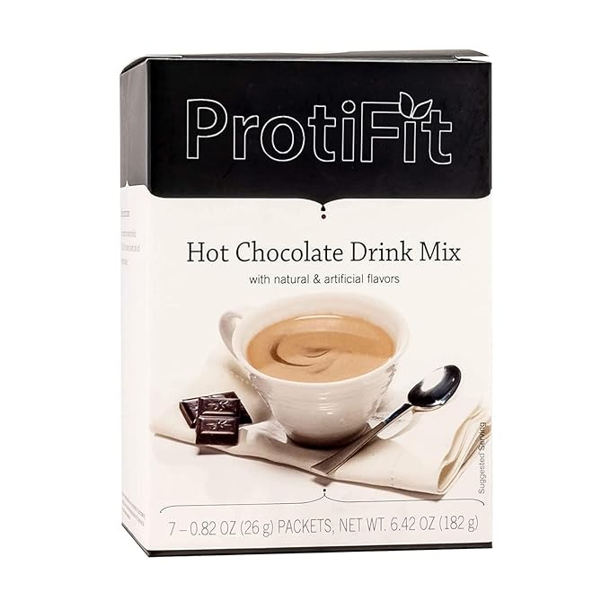 PROTIFIT - High Protein Hot Drink Mix, 15g Protein, Low Calorie, Low Carb, Low Fat, Low Sugar, Cholesterol Free, Ideal Protein Compatible, 7 Servings Per Box (Hot Chocolate)