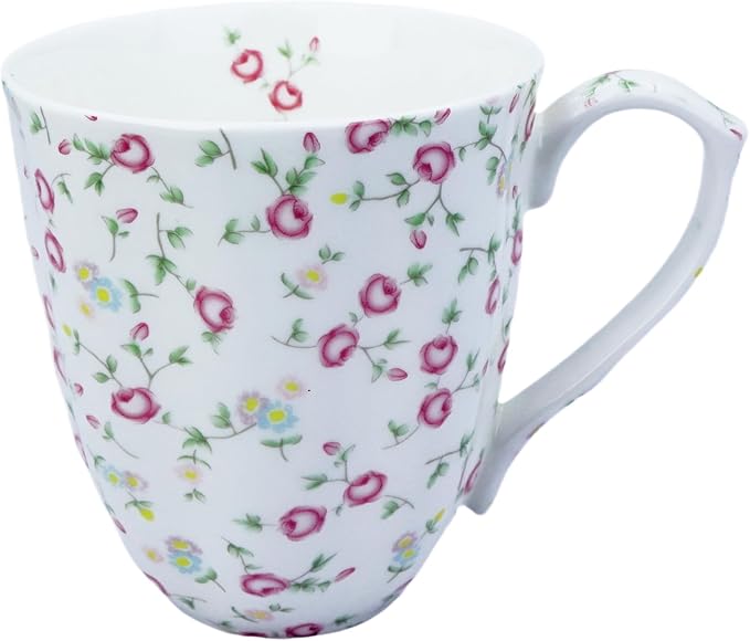 14oz Bone China Coffee Mug Floral Bone Mug Cute Coffee Mug Teacup for Women Mom Friend (small pink rose)