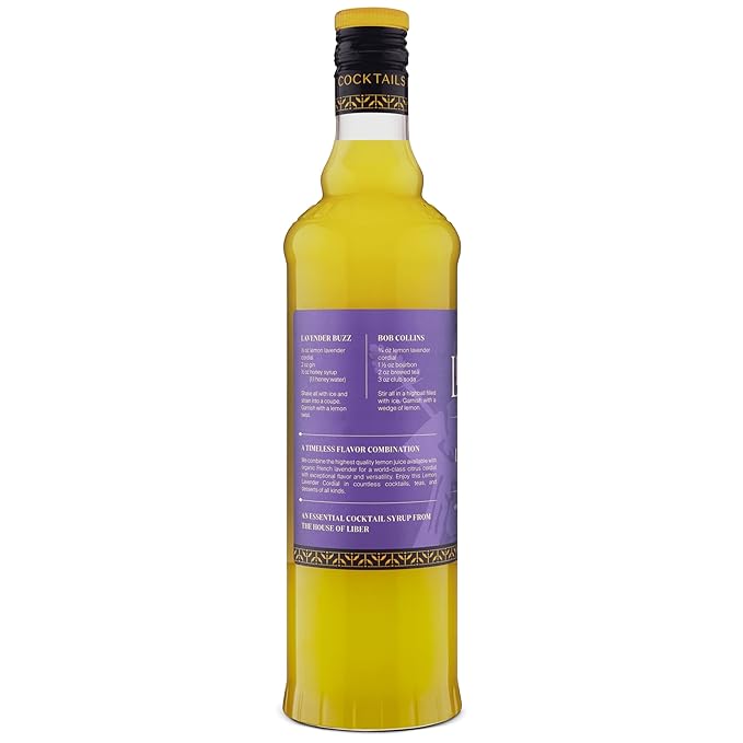Liber & Co. Lemon Lavender Cordial (25.4 Fl Oz) - Craft Cocktail Mixer with 63% Cold-Pressed California Lemons & French Lavender - Perfect for Margaritas, French 75s & Floral Cocktails