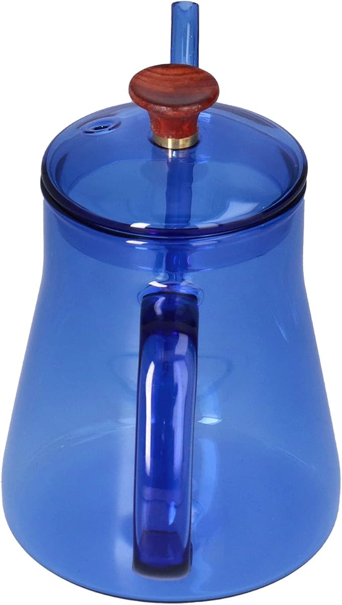 350ml Pour Over Coffee Kettle,Gooseneck Glass Kettle,Tea Kettle Long Spout Kettle Large Capacity Heat Resistant Easy to Clean Long Mouth Coffee Pot with Lid(blue)
