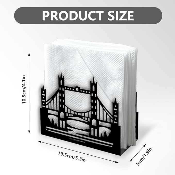 Bridge Decorative Black Metal Napkin Holder for Table, 5.3" x 4.1" x 1.9" Bridge Standing Napkin Holder for Home Kitchen Restaurant Picnic Party Coffee Bar Dining Room