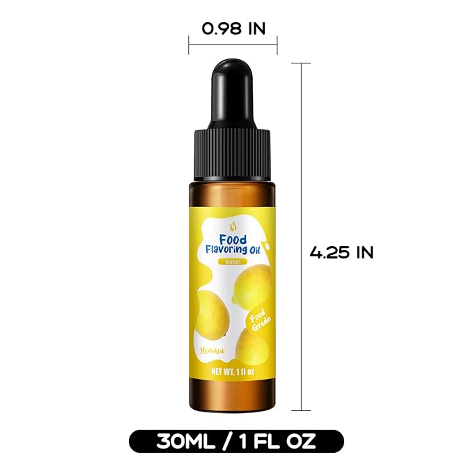 Lemon Flavoring Extract – 1 fl oz Concentrated Food Flavoring Oil for Baking, Candy Making, Lip Gloss & Desserts, with Glass Dropper