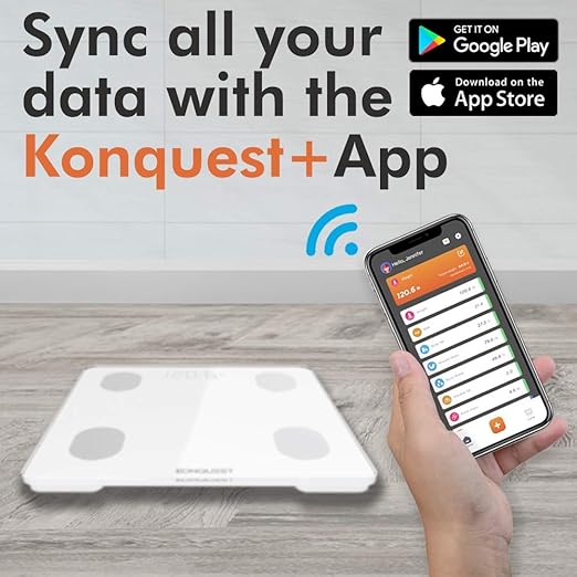 KONQUEST Smart Scale for Body Weight, Digital Bathroom Scale BMI Weighing Bluetooth Body Fat Scale, Body Composition Monitor Health Analyzer with Smartphone App, 400 lbs - White