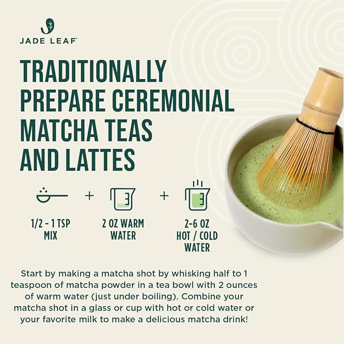 Jade Leaf Matcha Organic Premium Ceremonial Grade Matcha Green Tea Powder - Japanese - Culinary, Ingredient, Ceremonial Barista Teahouse, Latte, Collagen, 1.06 Ounce (Pack of 1), Ceremonial Teahouse