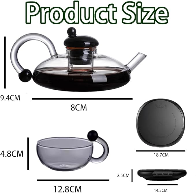 Electric Glass Teapot with Warmer - 20 Oz Glass Electric Tea Kettle with Infuser, 9-Temperature | 1000w Heating Ceramic Stove, TeaPot Set with Infuser for Loos Tea & Coffee (Grey-without Base)