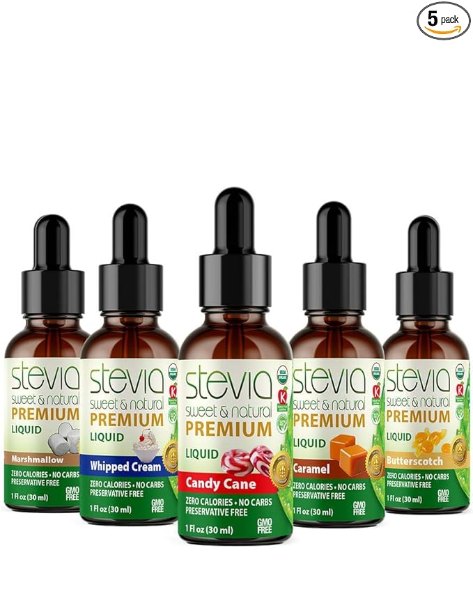 Stevia Intl - (Pack of 5) Wonka Land Bundle. Stevia Liquid Drops with 5 Flavors. All Naturally Sweet, Non-Bitter, No Sugar Added, 0 Carb, 0 Calorie, Non-GMO, Vegan, Diabetic & Keto Friendly (1oz)