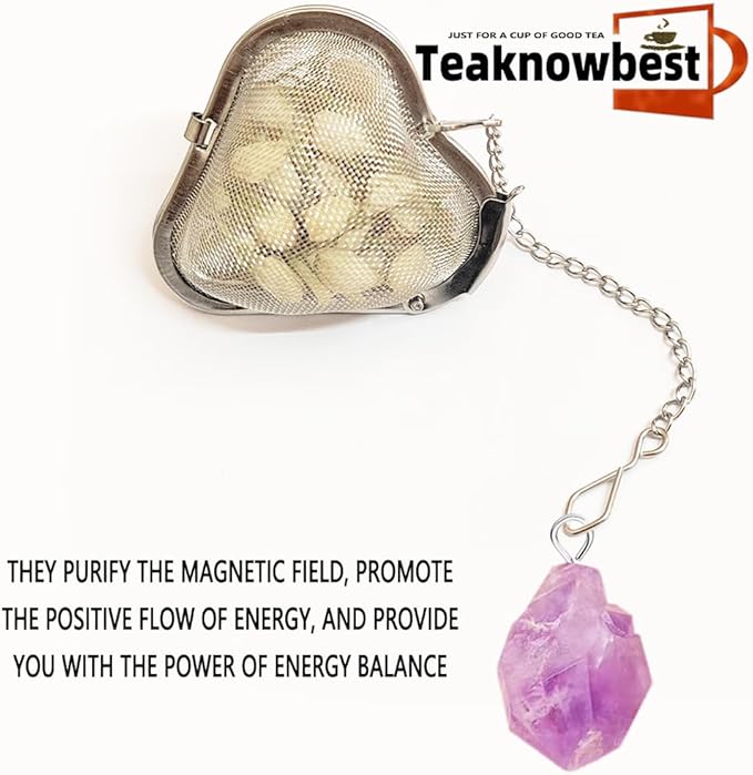 1PCS Loose tea infuser，Stainless Steel Tea Strainers for Loose Tea，tea leaves infuser，Fine mesh tea ball + crystal pendant，Suitable for brewing all loose leaf teas (1, Amethyst)