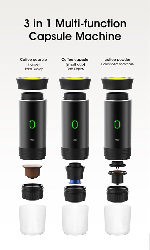 Wireless Portable Electric Coffee Machine, Self-Heating Car Maker,Rechargeable Espresso Maker for Travel, Camping, RV,Home,Office (white)