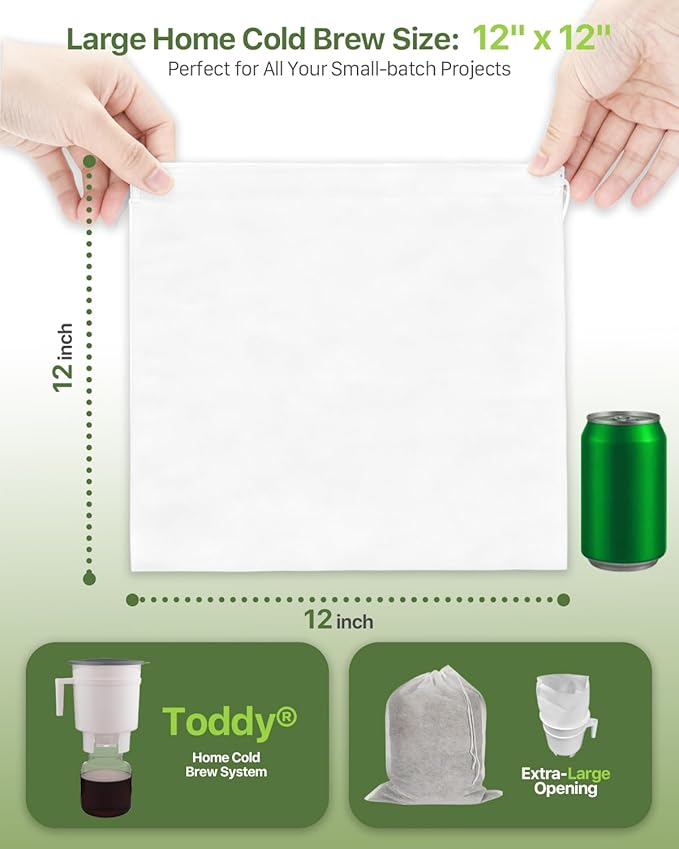 Grasseed Cold Brew Filter Bags for Toddy & OXO Coffee Makers, Cold Brew Bag with Drawstring for Pitchers and Mason Jars, 12" x 12", 25Pack