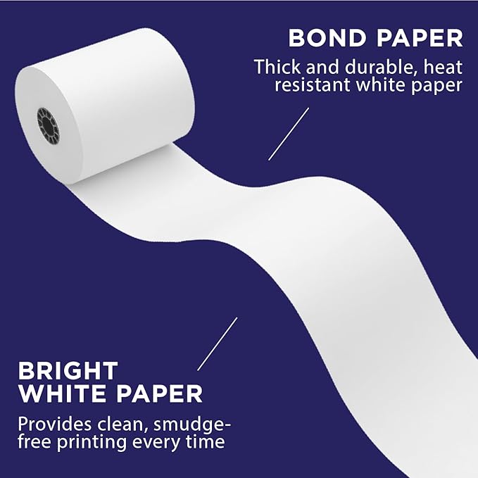 1-Ply White Bond Paper for Toast Kitchen Printer by Paper Planet | 20 Rolls | Compatible with TKP300 SNBC BTP-M300