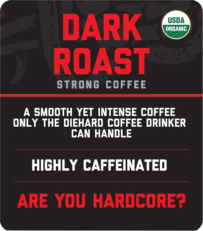 Hardcore Coffee Single Serve Coffee Pods for Keurig K Cup Brewers, High Caffeine, Strong Roast, 60 Count