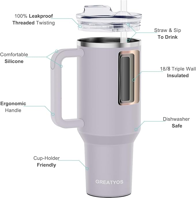 40 oz Tumbler with Handle and Straw Lid Insulated Tumblers Cups with Lids Straws Double Wall Vacuum Leak Proof Stainless Steel 40oz Tumbler Travel Mug Gifts for Men Women Him Her (Orchid)