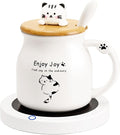 Coffee Mug Warmer, Cute Cat Mug Set, Coffee Cup Warmer for Desk, Gifts for Women, Black and White Heated Coffee Warmer for Mom Home Office Christmas Birthday Gifts