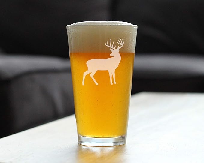 Deer Pint Glass for Beer - Cabin Themed Gifts or Rustic Decor for Men and Women - Fun Drinking or Party Glasses - 16 oz