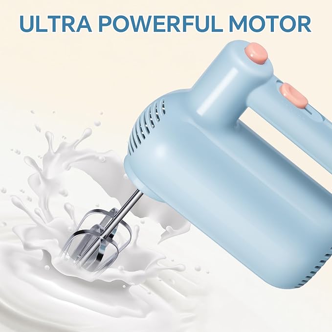Hand Mixer Electric, 5-Speed Kitchen Mixer Handheld Mixer with Turbo Ultra Power, 4 Stainless Steel Accessories for Whipping Mixing Cake Egg Cream, Small Blue Baking Mixers, Christmas Gifts for Women
