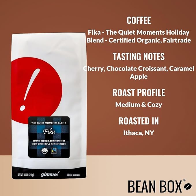 Bean Box Holiday Coffee Sampler - Fika - The Quiet Moments Holiday Blend - Certified Organic, Fairtrade, 2-Pack, Whole Bean Coffee