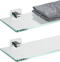 JQK Bathroom Glass Shelf, Floating Tempered Glass Shower Storage 20 by 5 inches, 304 Stainless Steel Polished Chrome Wall Mount 2 Pack 2 Pack, TGS201L20-CH-P2