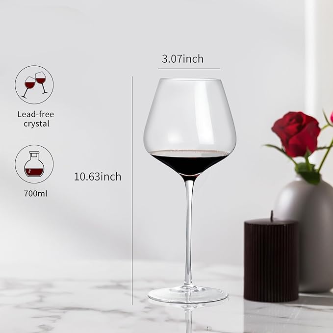 ACHEER Hand Blown Crystal Red Wine Glasses Set of 2, 24oz, Long Stem, Large - Gift Box, Perfect for Men & Women, Ideal for Any Occasion
