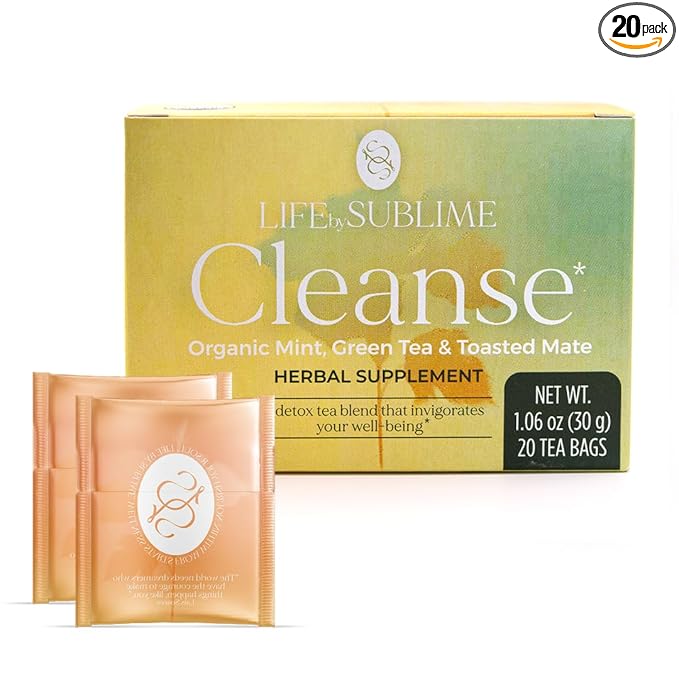 Life by Sublime - Cleanse USDA Organic Mint Green Tea & Yerba Mate, 20 Tea Bags, Naturally Caffeinated Detox Tea, Supports Digestive and Immune Health, Premium Brazilian Harvest