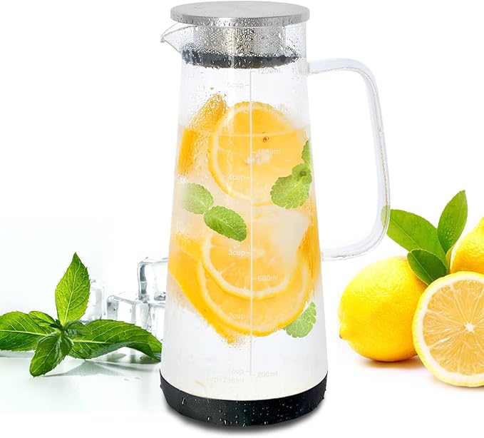 LHS Glass Teapot with Stainless Steel Infuser, Borosilicate Glass Teapot Kettle for Loose Leaf Tea, Blooming Tea, Cold Brew, 1200ml
