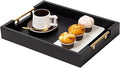 Decorative Coffee Table Ottoman Trays Modern Wood Elegant 16"x12" Rectangle Glossy Shagreen Serving Trays with Gold Metal Handles -Drinks, Liquor Serving Platter for All Occasion's(Black)