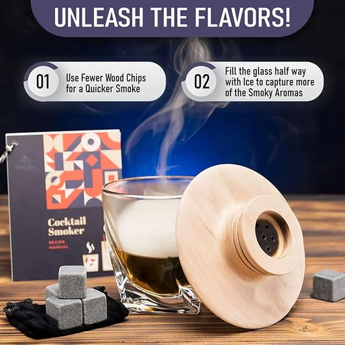 Cocktail Smoker Mixology Bartender Kit, Whiskey Smoker Kit for Old Fashioned & Bourbon Drinks, Drink Smoker Infuser Set with Torch and Wood Chips Gifts for Men (Without Butane) (No Wood Chips)