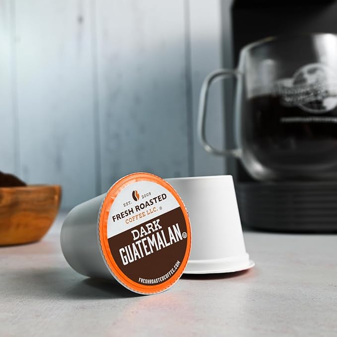 Fresh Roasted Coffee, Dark Guatemala Huehuetenango, Dark Roast, 72 Pods for K Cup Brewers