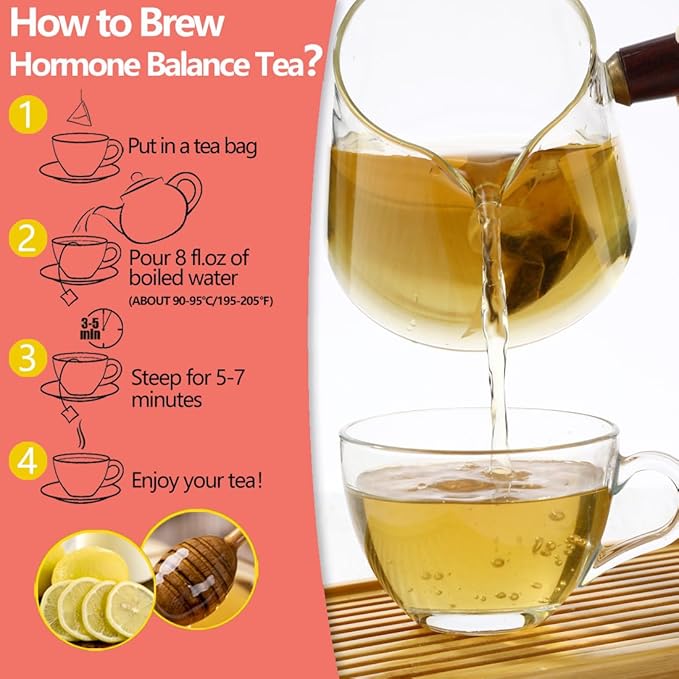 Premium 60 Hormone Balance Tea Bags, Made with 100% Natural Herbal Ingredients, Red Raspberry Leaves, Menstrual Cycle Support, No Artificial Flavors & Caffeine Free.