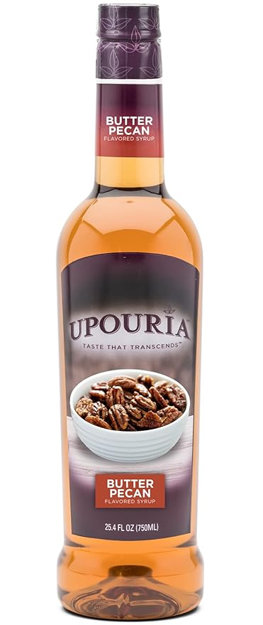 Upouria Butter Pecan Coffee Syrup Flavoring, 100% Vegan, Gluten-Free, Kosher, 750 mL Bottle (Pack of 2) with Coffee Syrup Pump