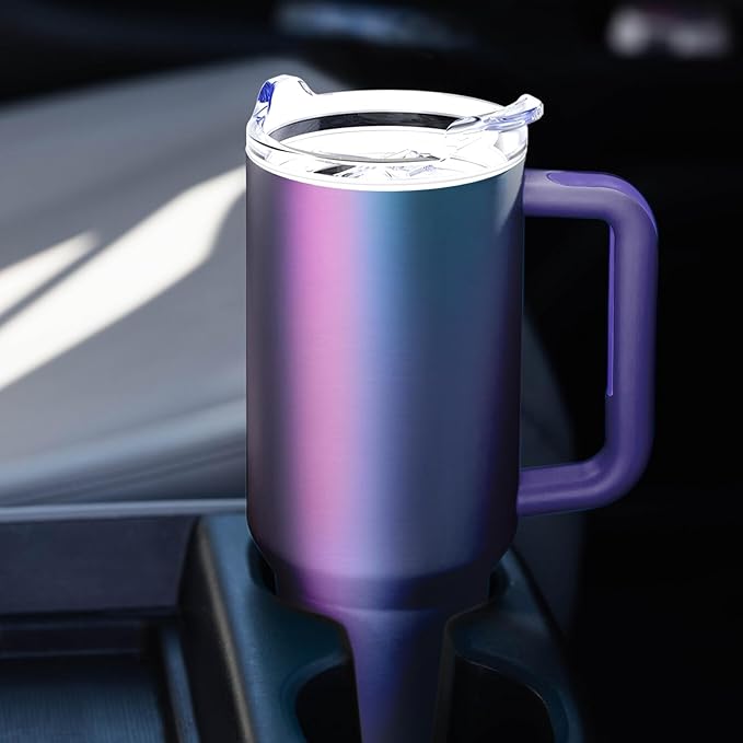 40 oz Tumbler with Handle and Straw Lid Insulated Tumblers Cups with Lids Straws Double Wall Vacuum Leak Proof Stainless Steel 40oz Tumbler Travel Mug Gifts for Men Women Him Her (Aurora)