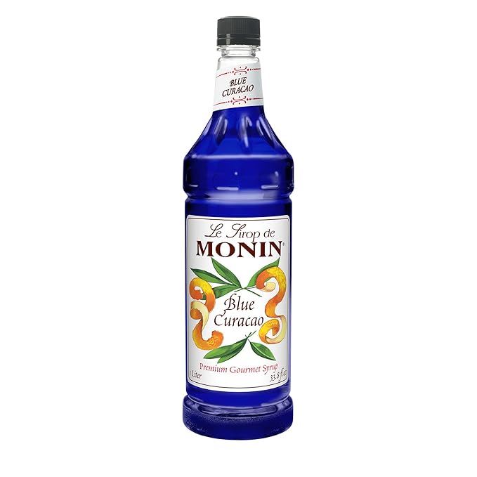 Monin - Premium Blue Curacao Syrup | Iconic Blue Hue & Zesty Sweetness for Cocktails & Creations | No Artificial Flavors Or Preservatives (BPA Free Bottle, 33.8 fl oz)