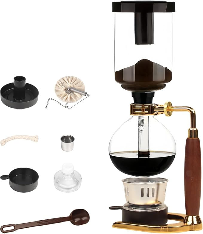 Siphon Coffee Maker, 360ml Coffee Syphon with Butane Burner & Stand, Borosilicate Glass & Stainless Steel Filter, Easy Clean Stovetop Brewer for Home, Gift for Coffee Lovers