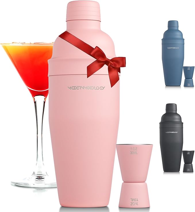Mixology & Craft Matte Pink Bartender Kit – Cocktail Shaker and Jigger Set, 24oz Drink Mixer with Cap – Home Bar Tools for Mixing Cocktails, Martini, Margarita – Sleek Gift for Men & Women