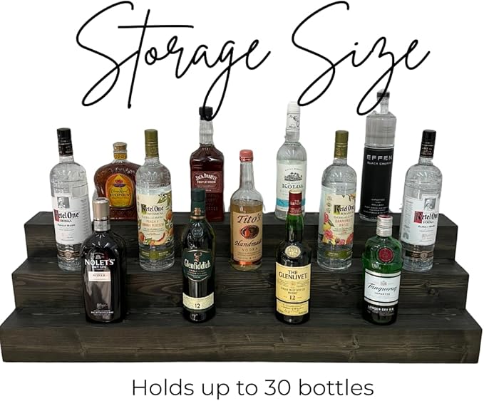Handmade Tiered Display Shelving - Three Tier Bar Display - Bar Organizer - Liquor Bottle Display (42" without Back, Black)