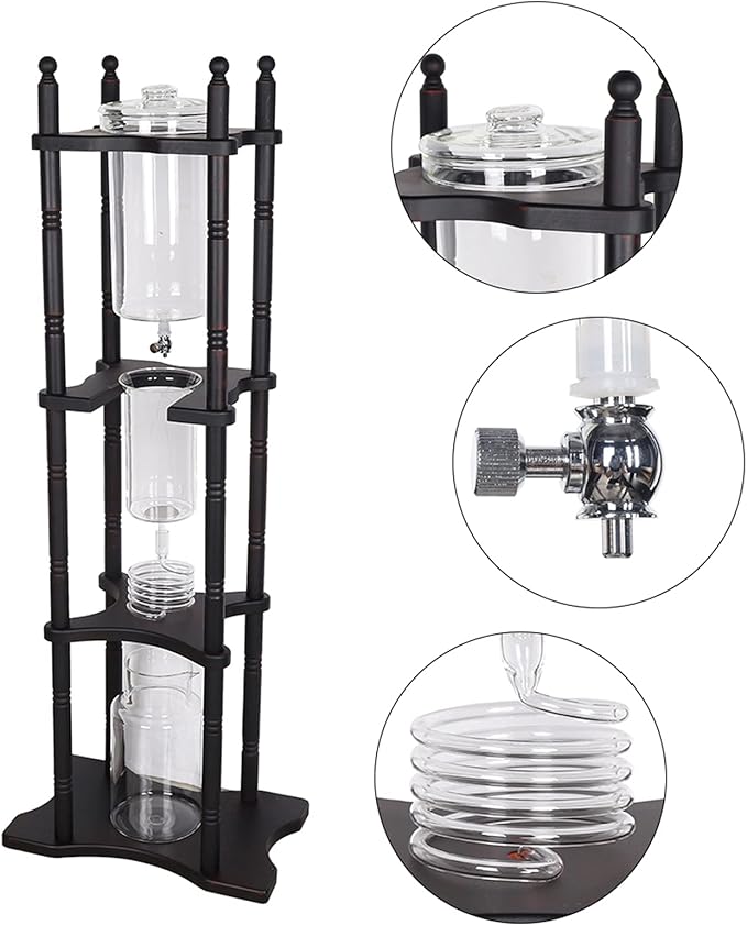 Large Capacity Cold Brew Tower Japanese Cold Brew Maker Glass Cold Brew Coffee Makers Drip Coled Coffee Tower Iced Tea Maker for Home Office Coffee Shop