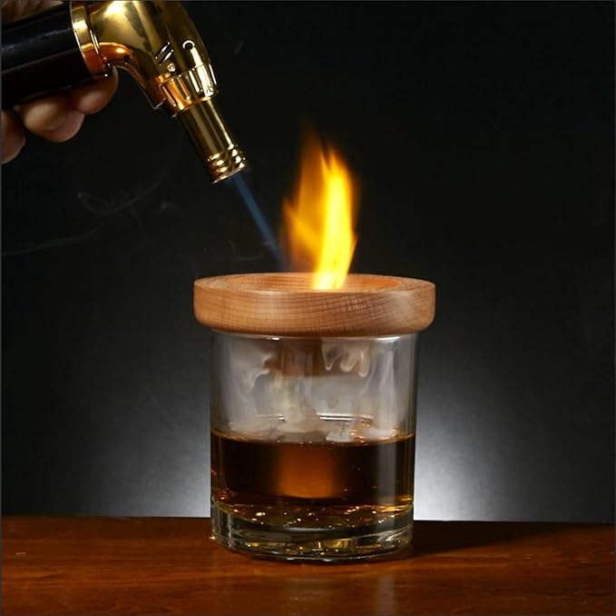 Black Diamond Custom Bourbon Smoker with Bourbon Trail Glasses - 7 pc Carraway Halo Oakmont Engraved Cocktail Smoker Topper Kit 5pc (Personalized Product) (Smoker + Glass)