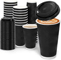 16 oz Coffee Cups with Lids, 100 Pack Disposable Coffee Cups Insulated Ripple Paper Cups for Water, Juice, Espresso (Black 16 oz)
